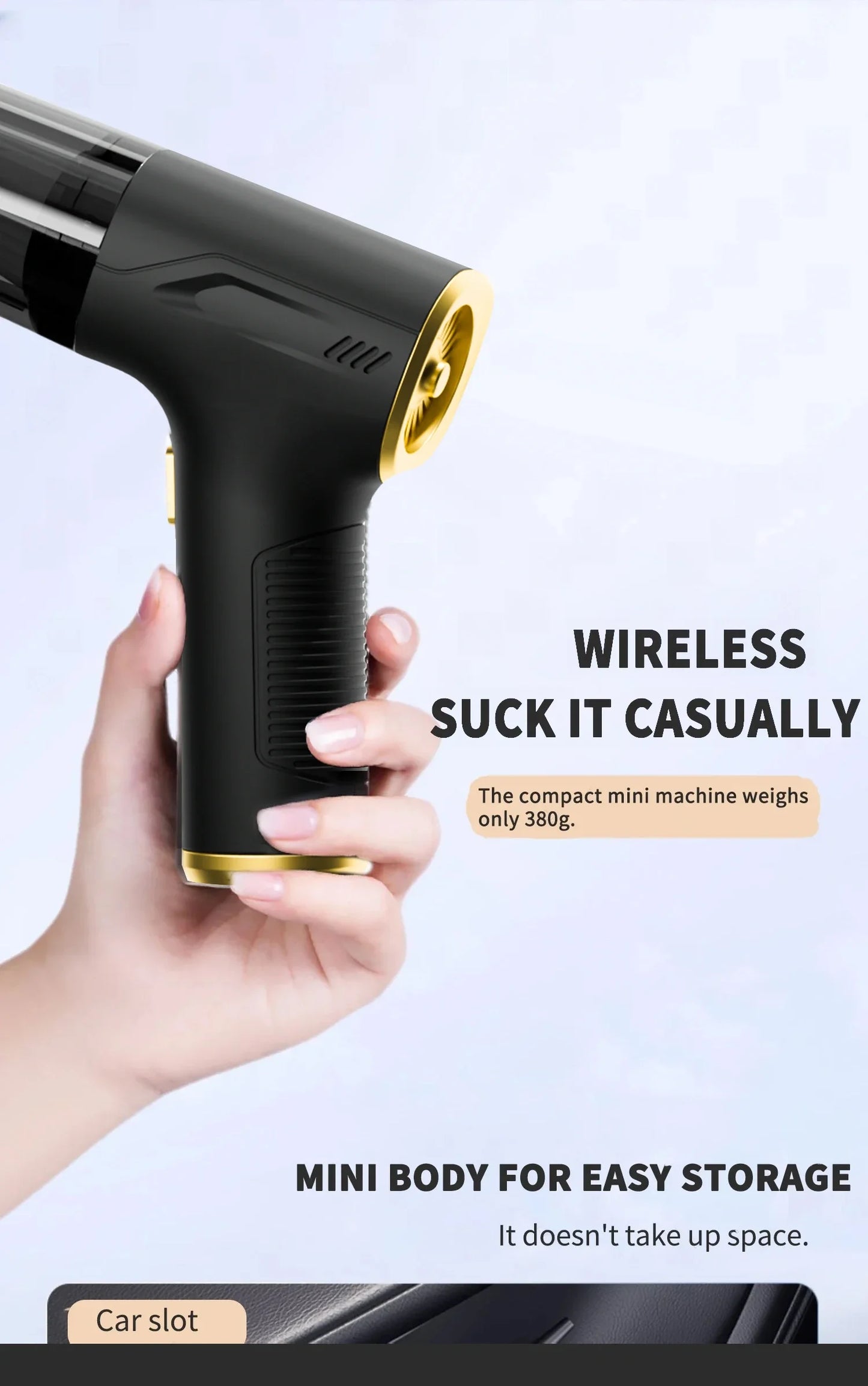 Mini Car Vacuum Cleaner - Cordless Wireless Car Cleaner with HEPA Filter & Powerful Suction