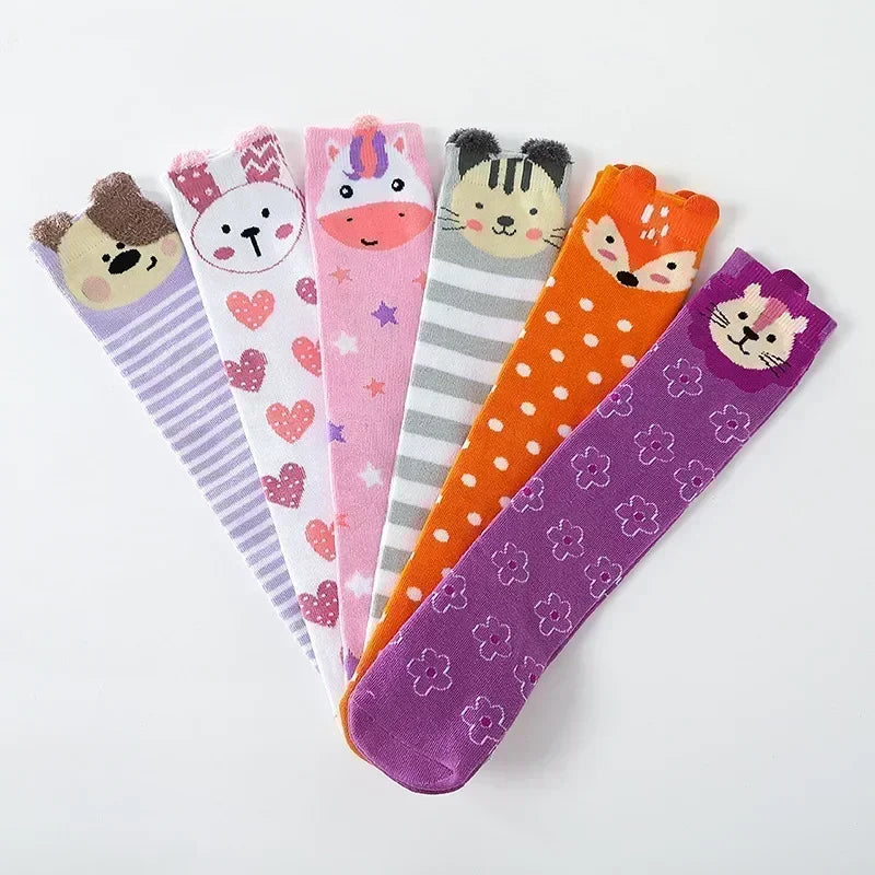 3-12Y Sweet Baby Kids Cotton Warmer Knee High Long Kawaii Socks Cartoon Animal Lovely Princess Girls Children Todder Stockings
