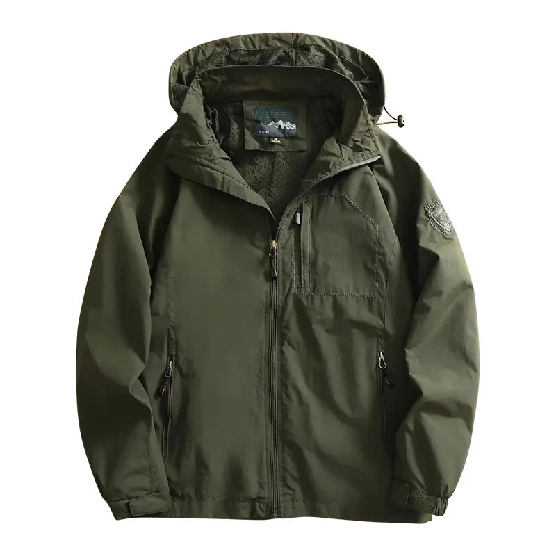 New Waterproof Hooded Jackets Men Casual Windproof Coat Autumn Lightweight Multi-Pocket Hiking Windbreaker Detachable Hat Jacket