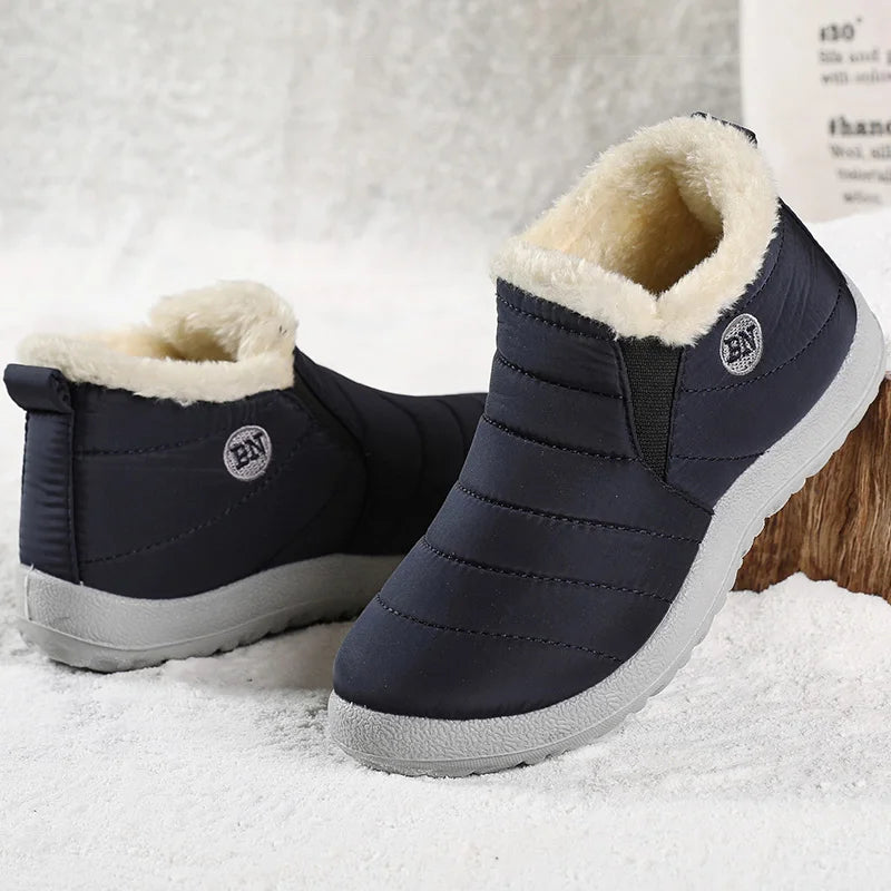 Men Winter Boots – Waterproof Ankle Snow Boots With Plush Lining & Low Heel