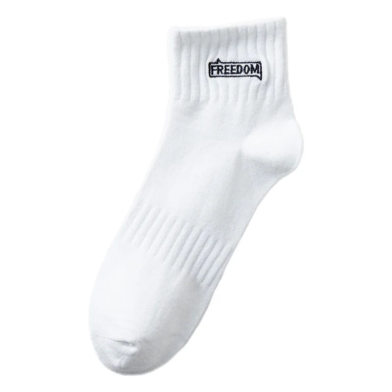 5 Pairs/Lot Men's Solid Color Socks Black White Business Casual Simple Versatile Breathable Cotton Sports Mesh Short Socks