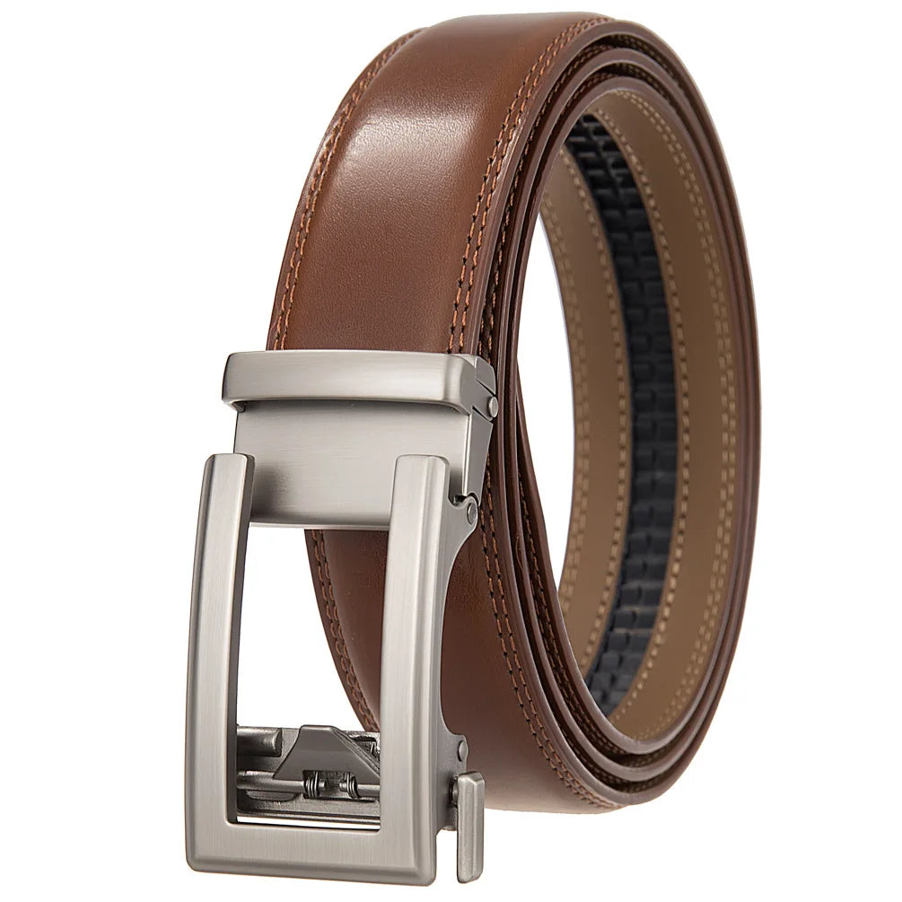 Men's Leather Belt - Genuine Brown Leather With Automatic Buckle | Business Casual