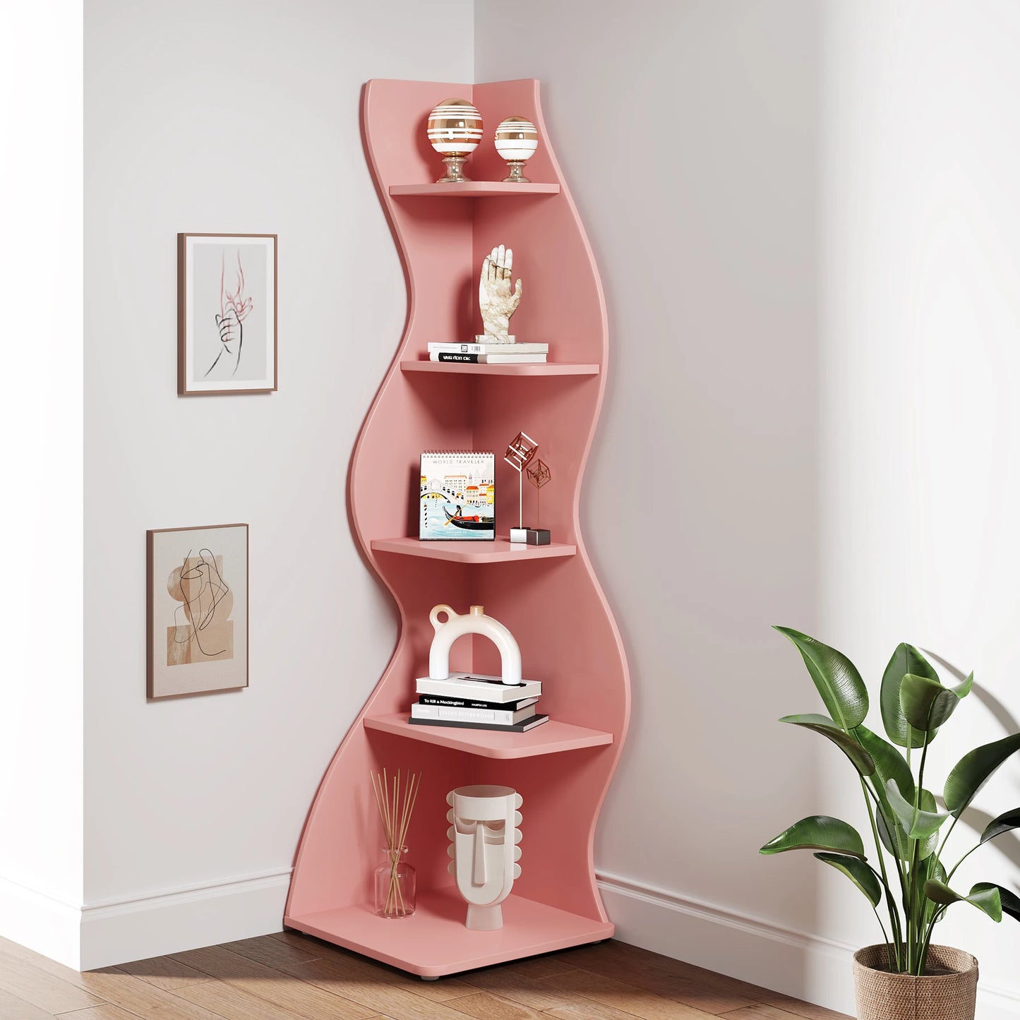 Corner Bookshelf - Modern 5-Tier Shelf | Stylish Wooden Storage Rack
