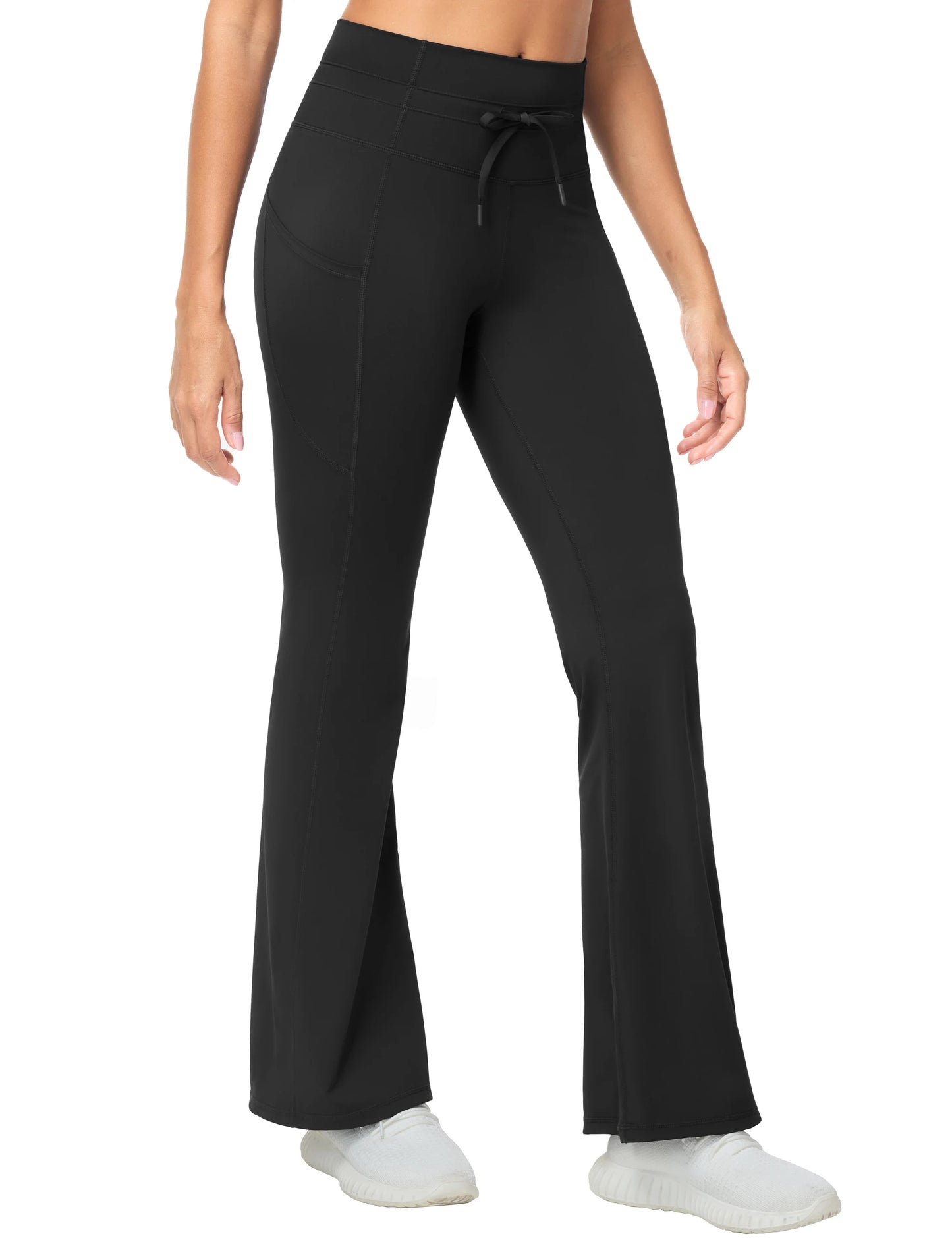 THE GYM PEOPLE Women's High Waisted Drawstring Flare Leggings Workout Soft Stetchy Bell Bottom Yoga Pants with Pockets