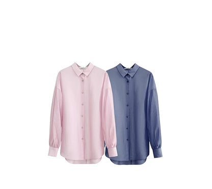 AMII Minimalist Blouse for Women 2023 Autumn Lantern Sleeve V-Neck Slightly Transparent Elegant Commuter Clothing Tops 72341030