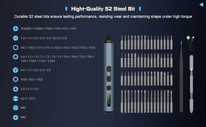 Cordless Precision Electric Screwdriver Set - 68 in 1 with 64 S2 Drill Bits and LED Hand Tool