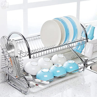 Stainless Steel Dish Rack - 2-Tier Metal Plate Holder | Rust Resistant & Space Saving