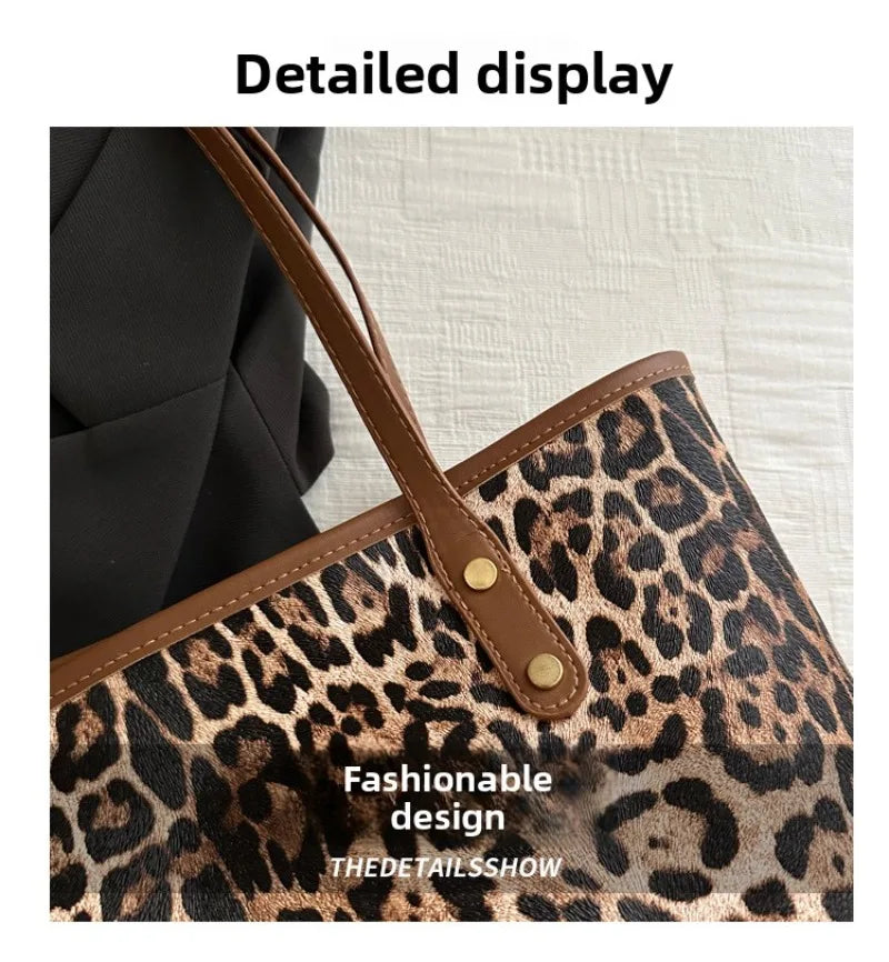 Leopard Print Tote Bag - Women's PU Leather Large Capacity Casual Travel Purse