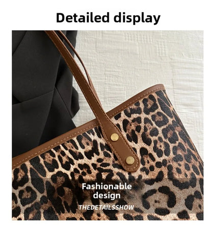 Leopard Print Tote Bag - Women's PU Leather Large Capacity Casual Travel Purse
