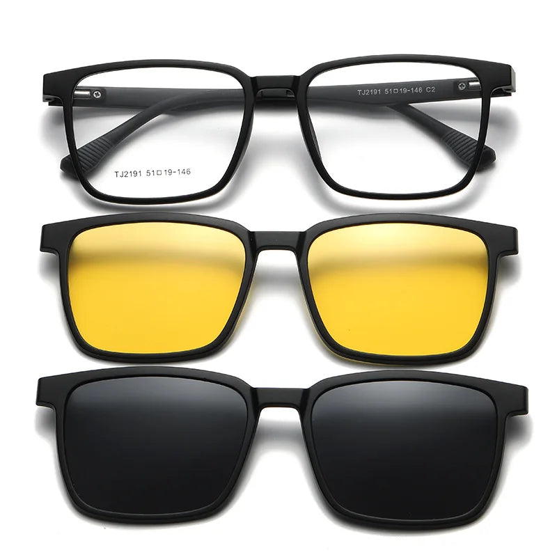 Magnetic Clip-On Glasses – Polarized Prescription Sunglasses with TR90 Frame for Men Women