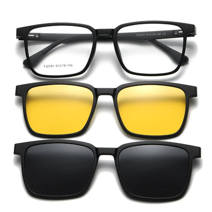Magnetic Clip-On Glasses – Polarized Prescription Sunglasses with TR90 Frame for Men Women