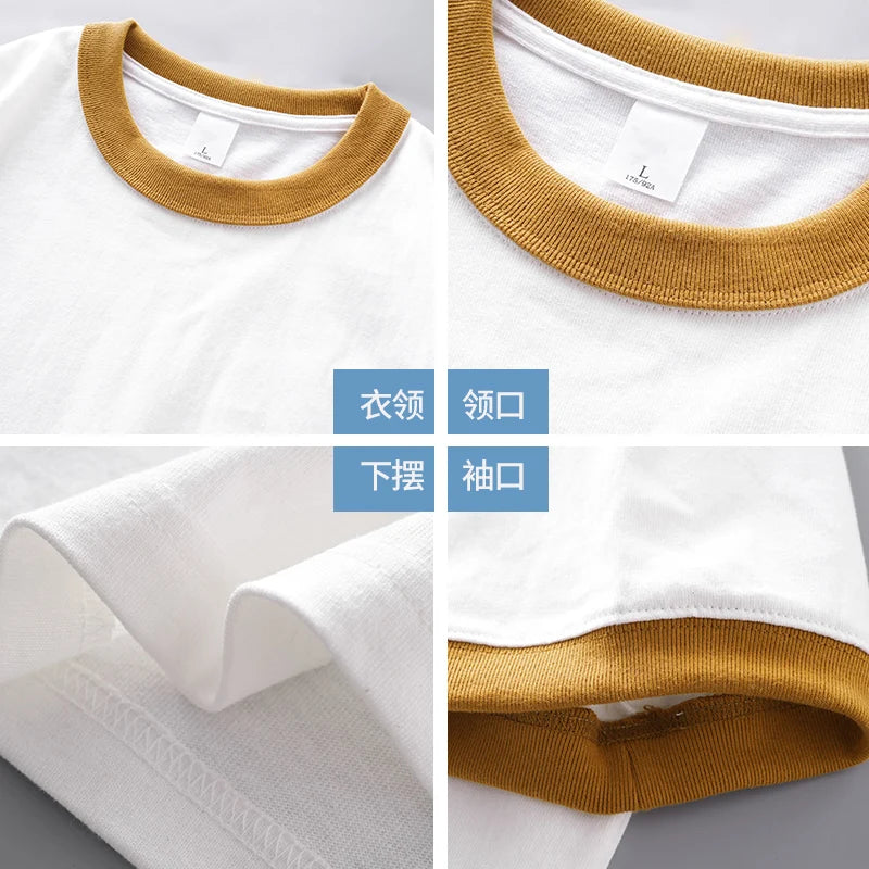 DUKEEN 320G Heavyweight Color-Blocked Patchwork Men's T-Shirt Summer 100% Cotton Solid Color Short Sleeve Basic Tops