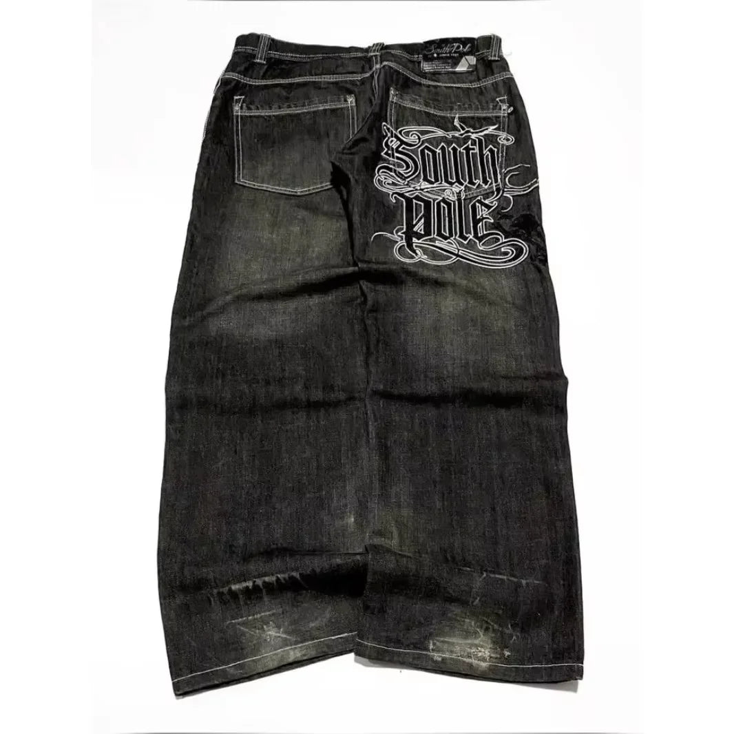 Y2K New Retro Centipede Embroidery Pattern Washed Oversized Wide-Leg Pants Street Gothic Harajuku Floor Pants For Men and Women