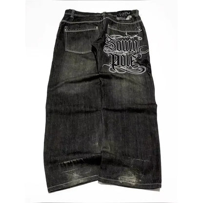 Y2K New Retro Centipede Embroidery Pattern Washed Oversized Wide-Leg Pants Street Gothic Harajuku Floor Pants For Men and Women