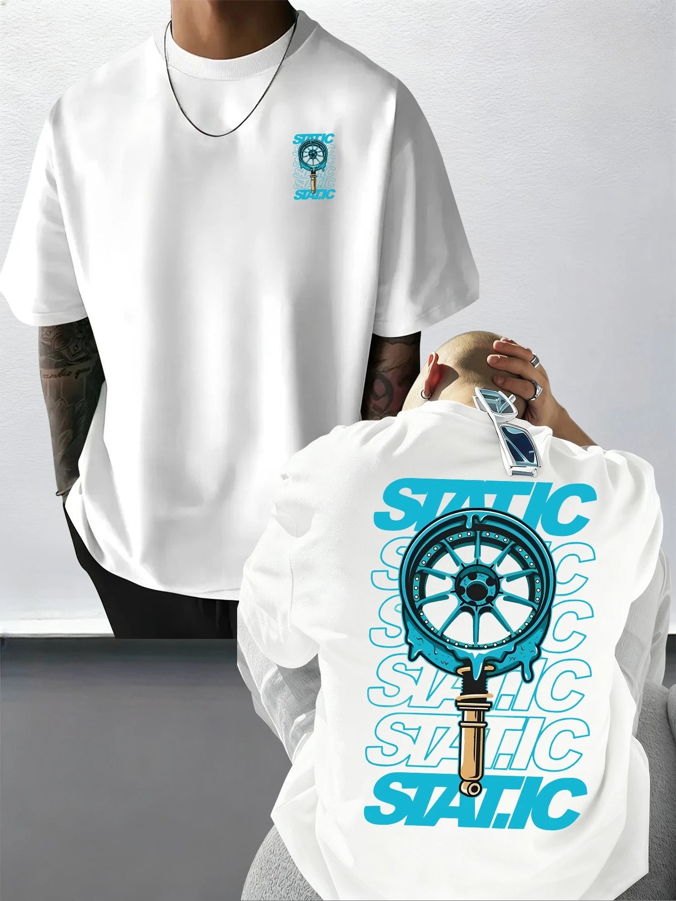 Men's Streetwear Static Wheel Rim Low Life T shirt Cotton Jogging  Tee Casual Trendy Oversized O-Neck Unisex Summer Spring shirt