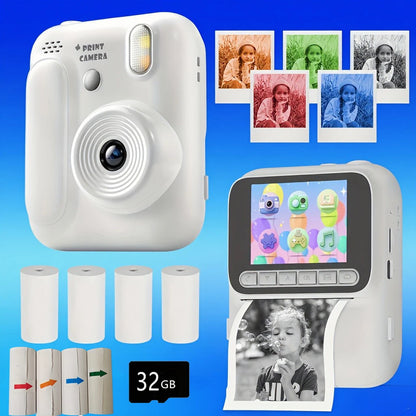 Kids Instant Camera - 32GB Digital Color Printing Camera With 1080P Video & Thermal Print