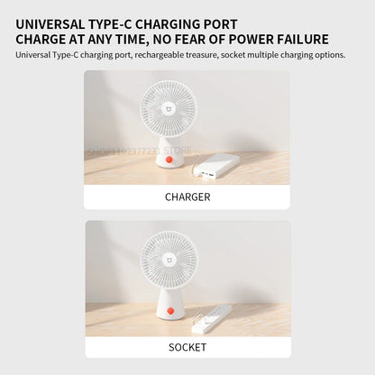 XIAOMI Mijia Portable Desk Fan USB Rechargeable Handheld Mini Electric Fans Cordless Air Cooling Small Fan 4 Gears Speed