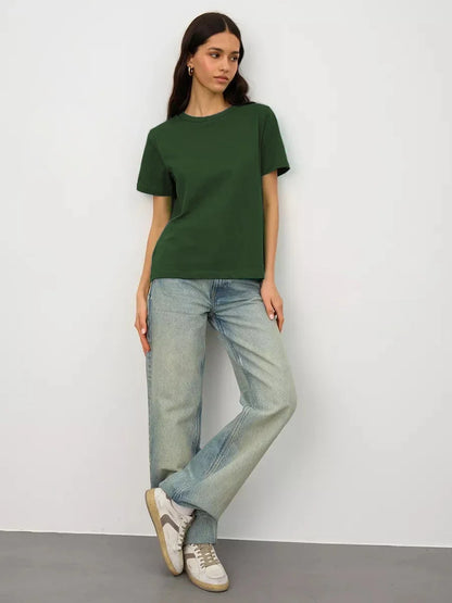 Cotton Summer Womens T-Shirt - Short Sleeve Loose Basic Top