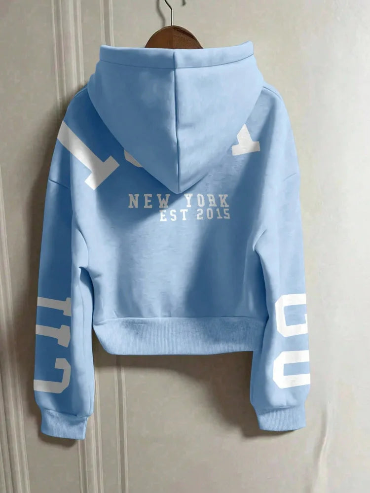 Women Y2K Crop Zip Up Hoodie Letter Print Oversized Long Sleeve Hooded Sweatshirt Casual Streetwear Short Jacket Outerwear