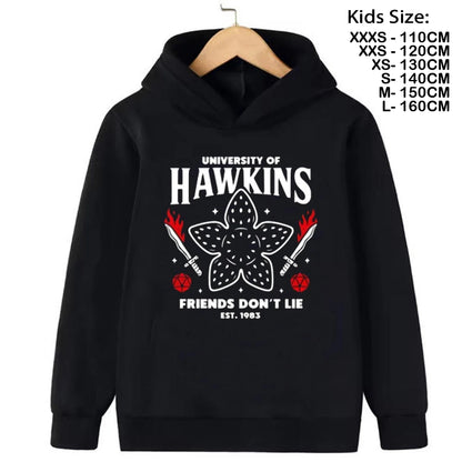 Demogorgon Hawkins Hoodies Kids Cartoon Anime Print Clothes Streetwear Basic Boys Tops Children Sweatshirts