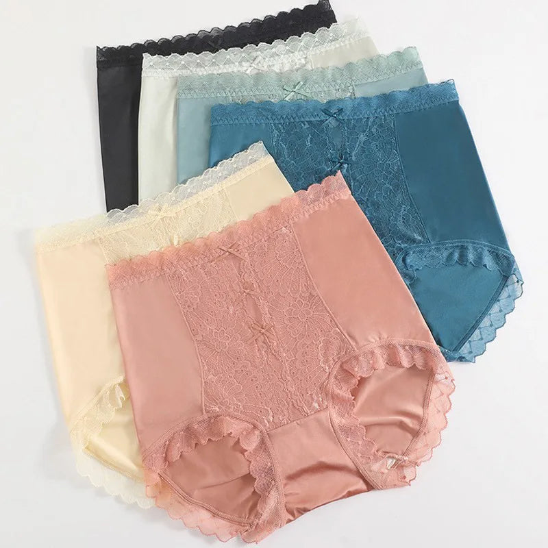 High Waist Lace Women Panties Ice Silk Thin Elastic Briefs Lingerie Seamless Luxury Breathable Underwear Butt Lifting Underpants