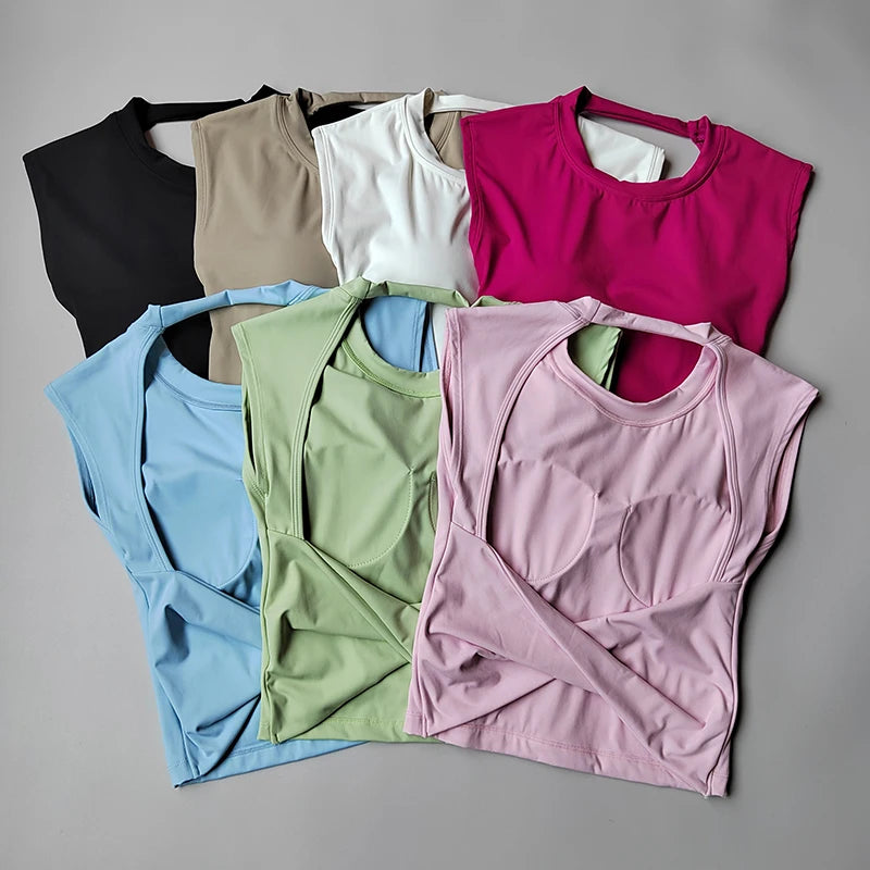 Women's Yoga T-Shirt – Breathable Backless Sports Shirt With Breast Support Tee