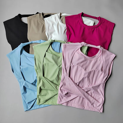 Women's Yoga T-Shirt – Breathable Backless Sports Shirt With Breast Support Tee