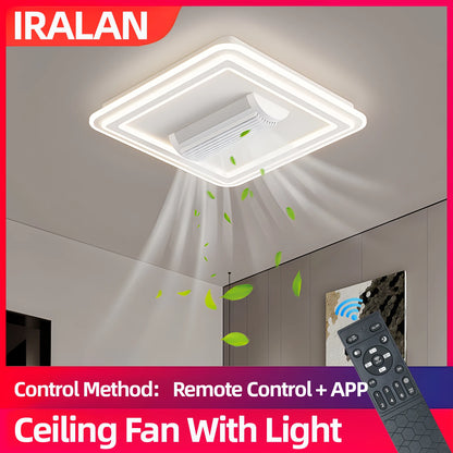 IRALAN Bladeless Ceiling Fan with Light 6-Speed DC Motor with Remote for Bedroom Living Room Dimmable LED Bladeless Fan Lamp