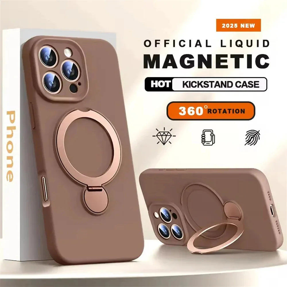 Original Liquid Matte Magnetic Stand Phone Case for iPhone 17 16 14 15 Pro Max For Magsafe Wireless Charge Shockproof Back Cover