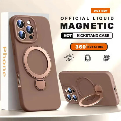 Original Liquid Matte Magnetic Stand Phone Case for iPhone 17 16 14 15 Pro Max For Magsafe Wireless Charge Shockproof Back Cover
