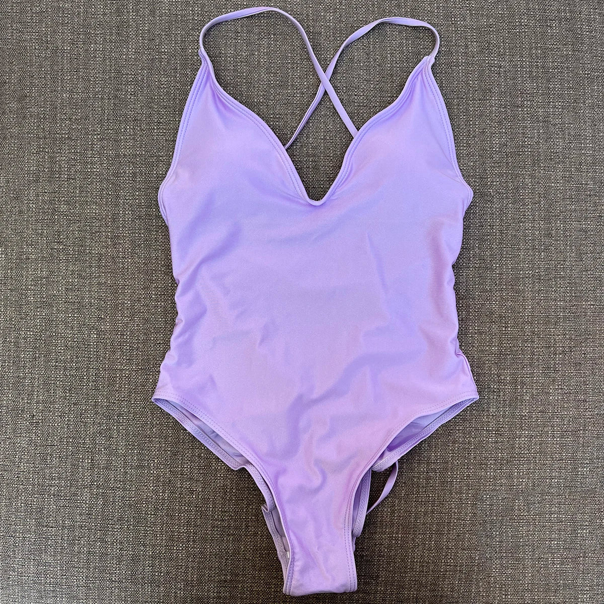 Sexy Padded One Piece Swimsuit Women Swimwear Solid Bathing Suit Monokini Swimming Suit Summer Beachwear maillot de bain femme