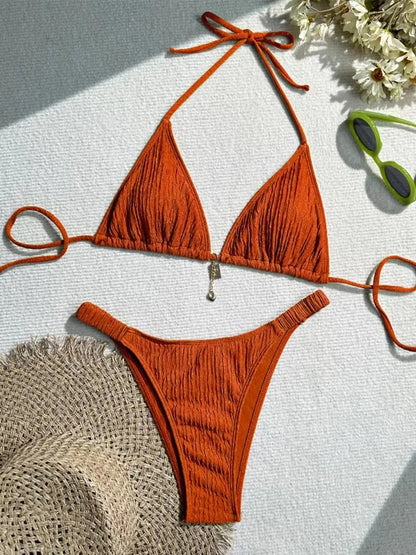 2026 women's brand new all season backless fashion sexy lace up bikini 2-piece set split swimsuit beach Brazil