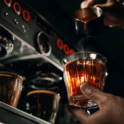 Glass Coffee Cup - MUVNA Ribbed Heat Resistant Espresso Mug, Transparent Gray