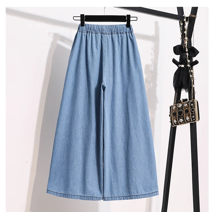 2026 High Waist Loose Fit Wide Leg Jeans Women Plus Size Casual Straight Workwear Trousers Summer Autumn Denim Capri Pants