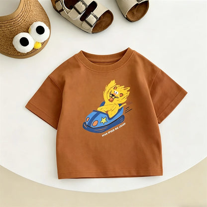 Printing Tshirt Child Boys Summer Crewneck Tops Loose Pure Cotton Tees Kids Cute Print T-shirt Baby Clothes Thin Short Sleeve