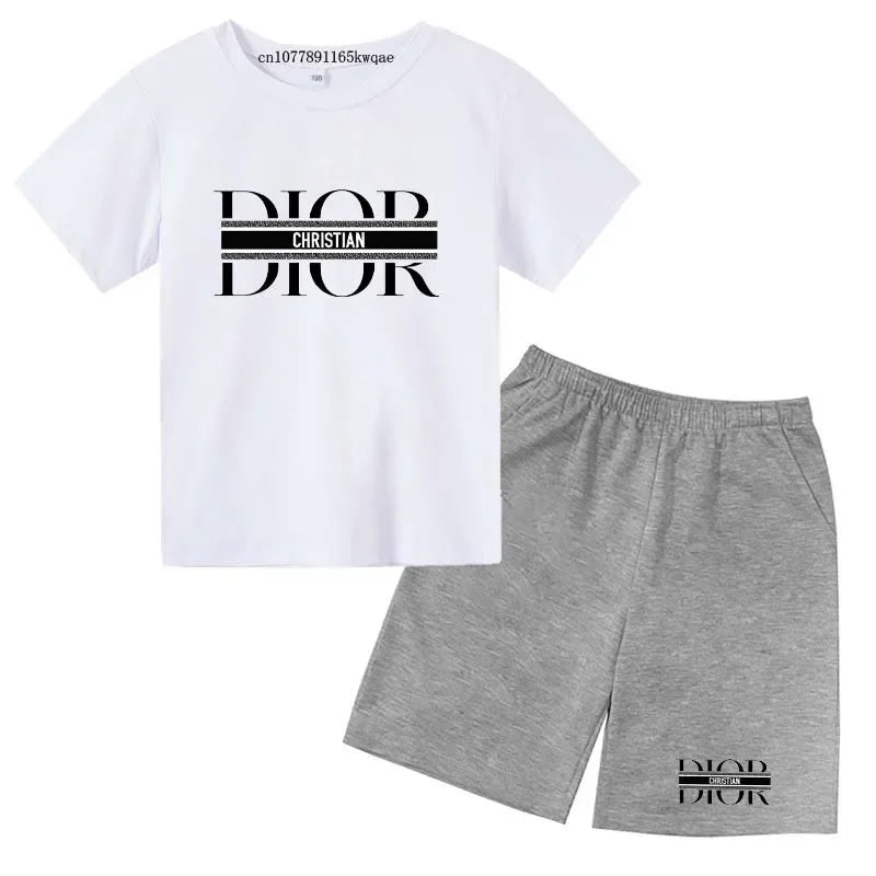Summer Short Sleeve T Shirt +shorts 2 Piece Set Children Clothes Luxury Brand Print Sport Casual Fashion Boy Girl Kid Tracksuit