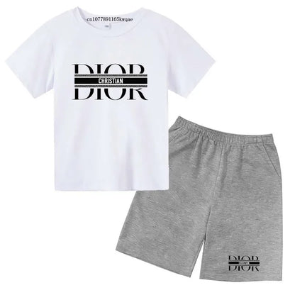 Summer Short Sleeve T Shirt +shorts 2 Piece Set Children Clothes Luxury Brand Print Sport Casual Fashion Boy Girl Kid Tracksuit
