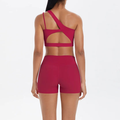 JUREN Yoga Clothes Set 2 Piece Gym Sports Shorts Set Women Tracksuit High Waist Shorts Fitness Suit Running Bra Workout Outfits