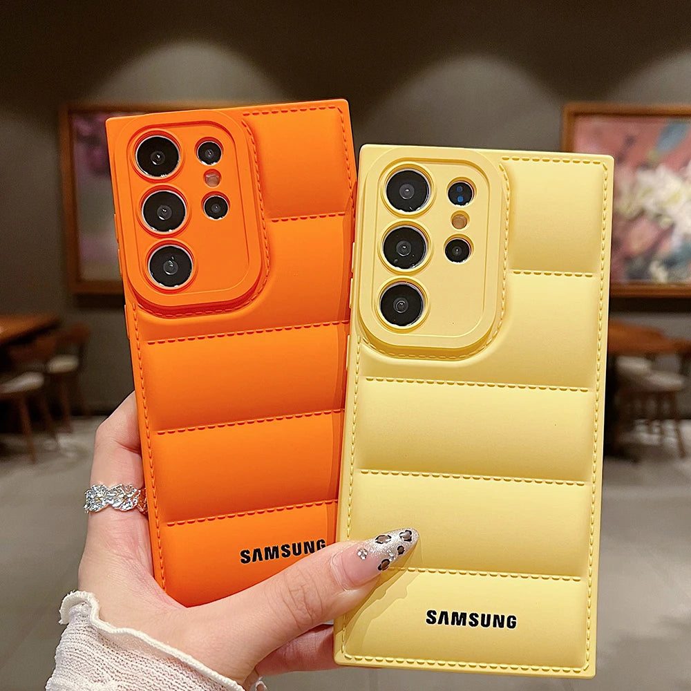 Official Liquid Silicone Soft Down Jacket Phone Case For Samsung S25 S24 S23 S26 Ultra S22 Plus S21 FE Note 20 Shockproof Cover