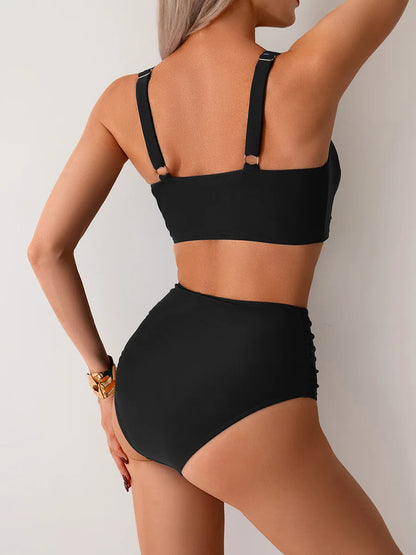 Black Push Up Bikini - Two Piece Swimsuit High Waist Padded Set for Women