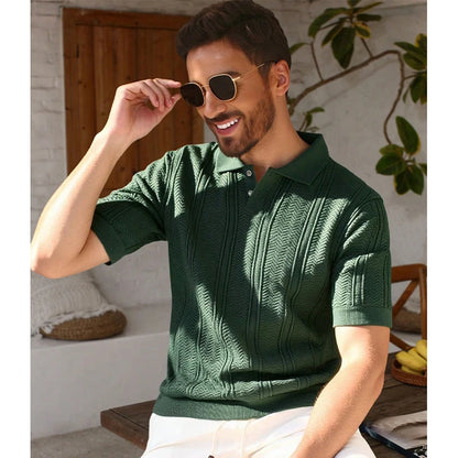 US Size Mens Knit Shirts Casual Stretch Golf Shirts Short Sleeve Polo Shirt Men's Summer Old Money Knit Top