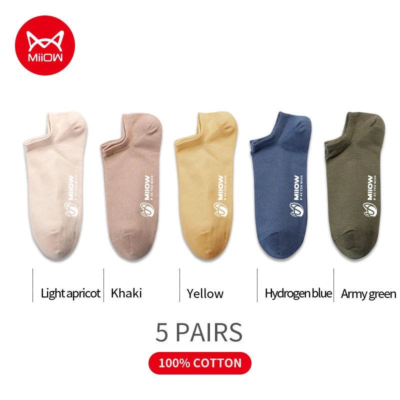 Cotton Men Socks - 5 Pairs Breathable Low Cut Ankle Socks Set for Summer Comfort