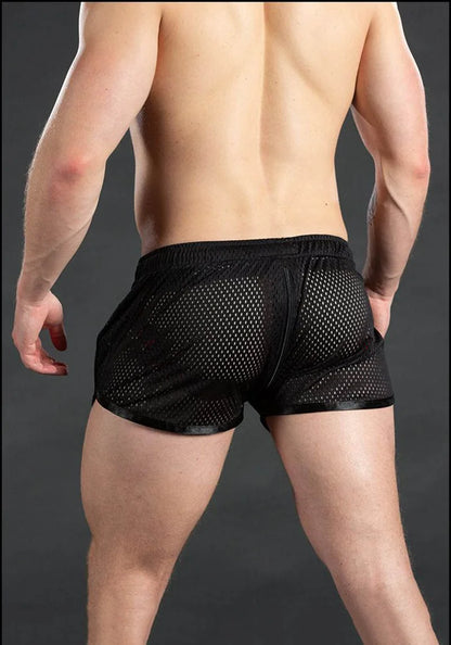 2025 new muscular fitness men's beach pants sports fitness casual quick dry hole breathable thin three-quarter pants men's sport