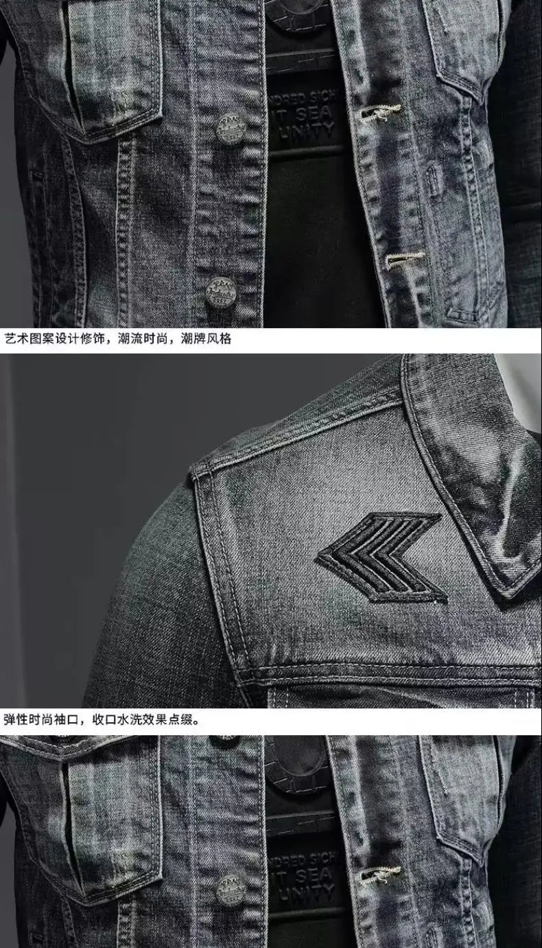 Men's Vintage Denim Jacket High Street Trend Loose Street Riding Biker Clothing Handsome Casual Buttoned Lapel Men's Clothing