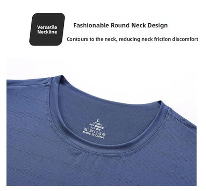 Men's Ice-Silk T-Shirt – Quick-Dry Breathable Round-Neck Tee (Plus Size)