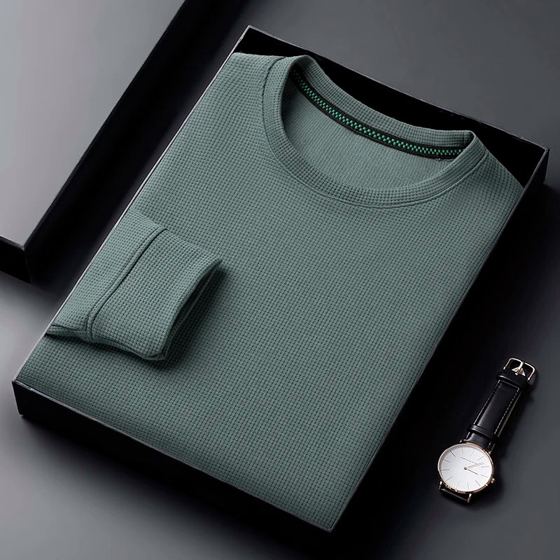 Men's Casual T-Shirt - Breathable Waffle Knit Long Sleeve Tee | Comfortable Spring Autumn Top