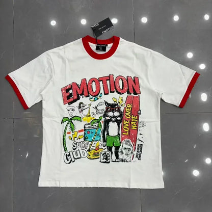 New MIXED-EMOTION Rhinestone cartoon printed pattern 100% cotton Men Women T-shirt Loose casual Shinning Diamond Tees Oversized Top