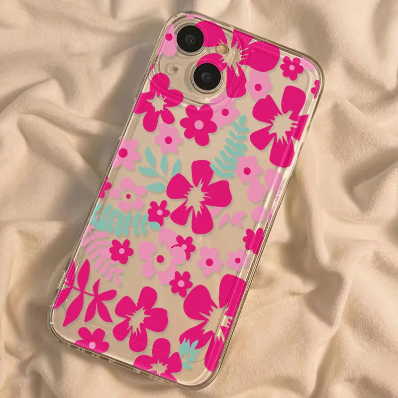 Clear Phone Case For Samsung S26 S25 Ultra S24 S23 S22 S21 A57 A37 A17 A07 A56 5G A36 A26 A16 A55 A54 A53 Pink Flower Soft Cover