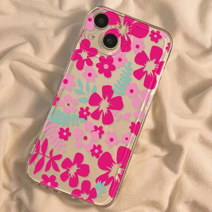 Clear Phone Case For Samsung S26 S25 Ultra S24 S23 S22 S21 A57 A37 A17 A07 A56 5G A36 A26 A16 A55 A54 A53 Pink Flower Soft Cover