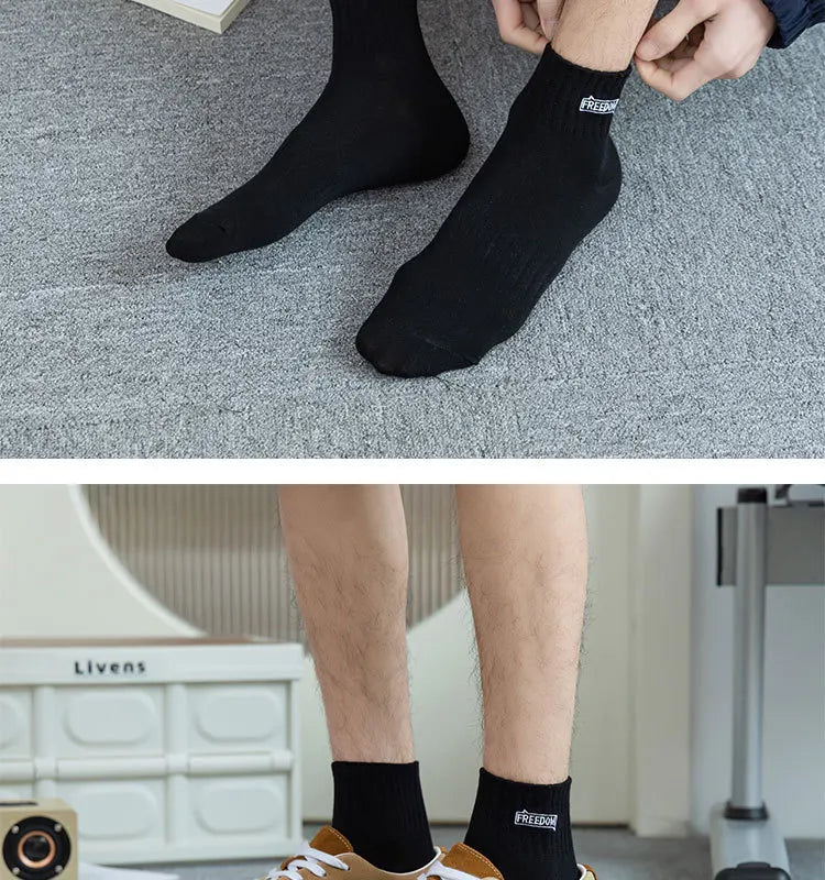 5 Pairs/Lot Men's Solid Color Socks Black White Business Casual Simple Versatile Breathable Cotton Sports Mesh Short Socks